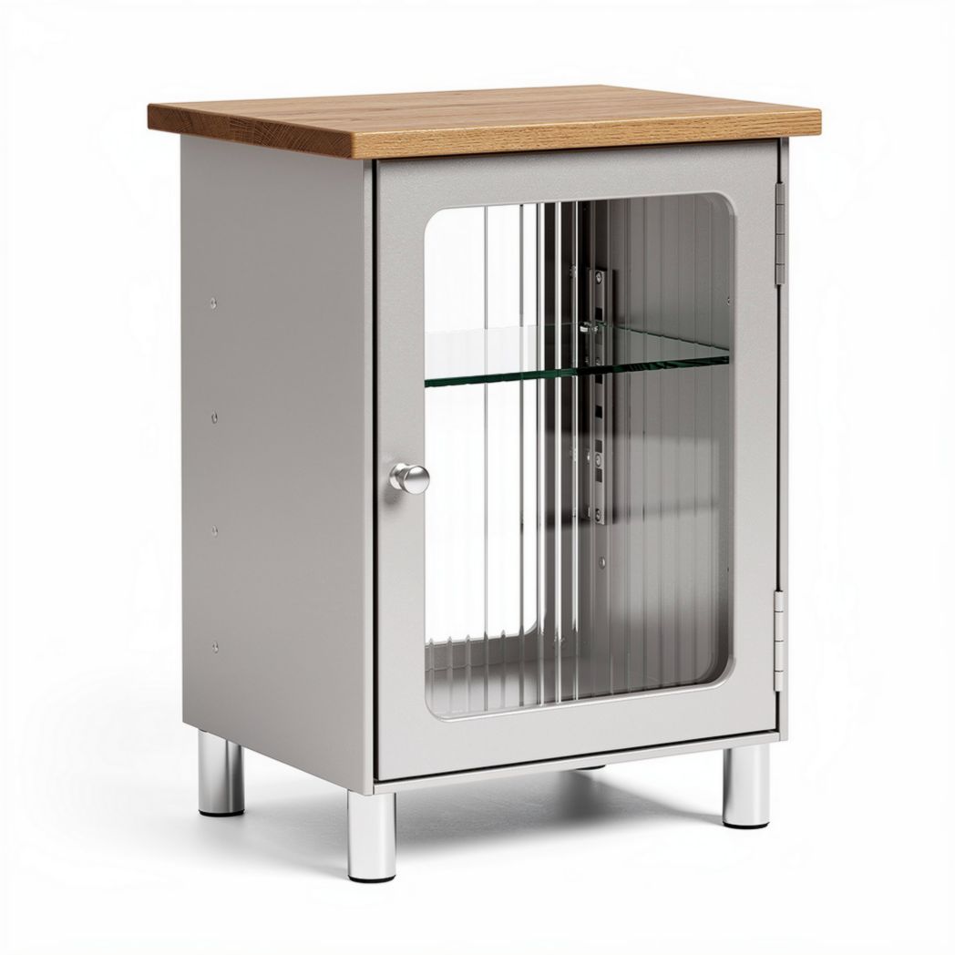 Meuble de rangement en acier inoxydable avec porte en verre 40 x 40 x 60cm