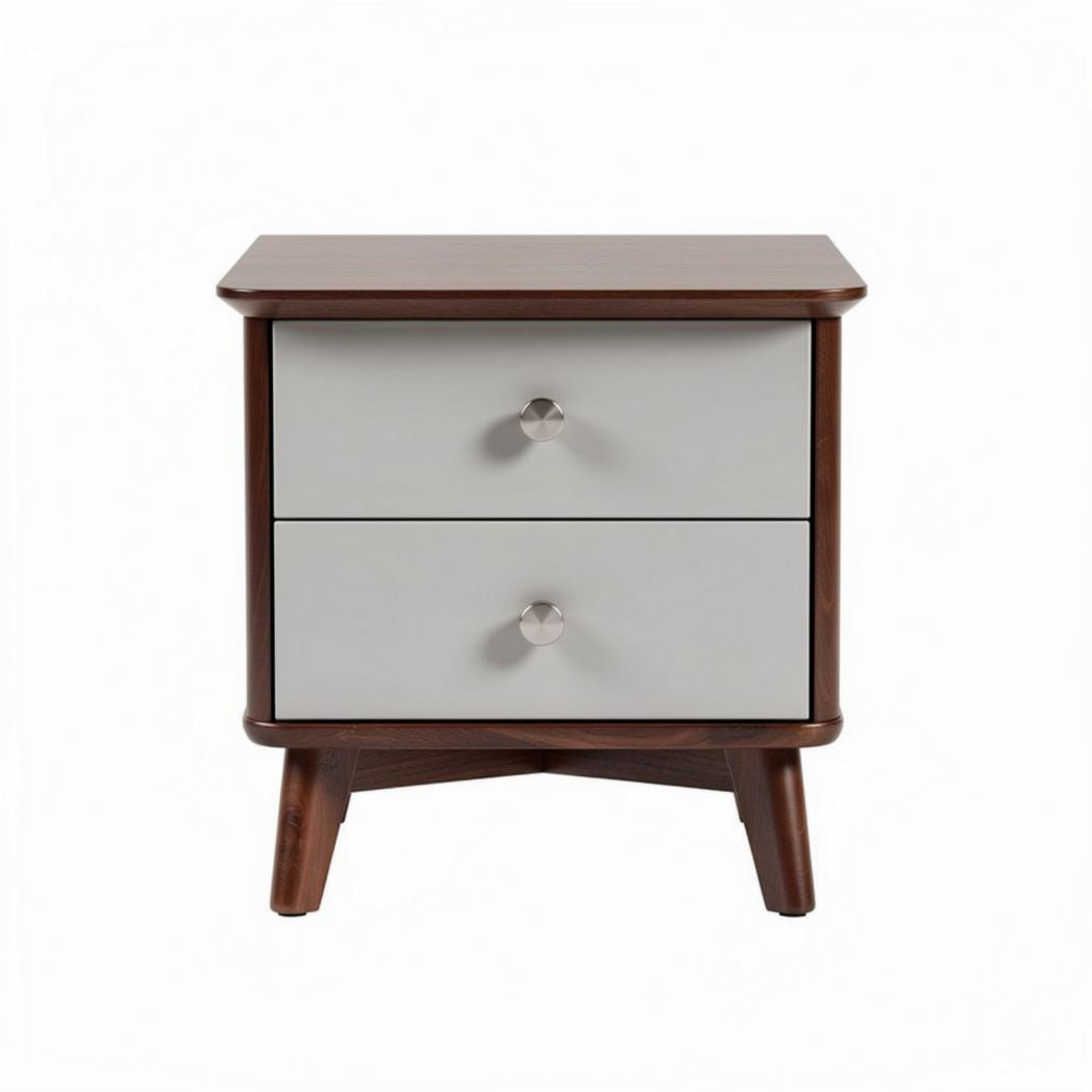 Table de chevet en bois avec deux tiroirs couleur chêne et gris 45 x 40 x 50 cm