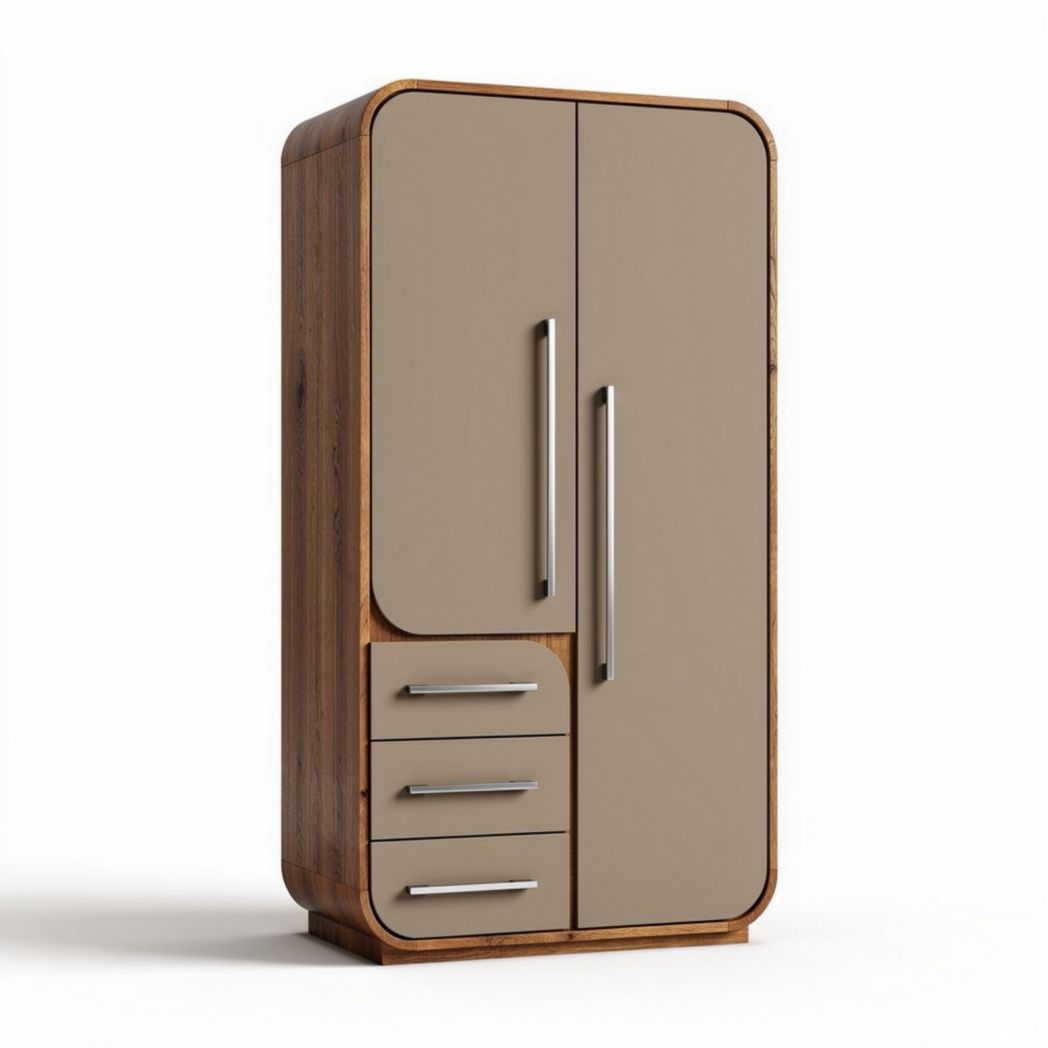 Armoire de rangement en bois avec portes beige et tiroirs 80 x 40 x 180cm