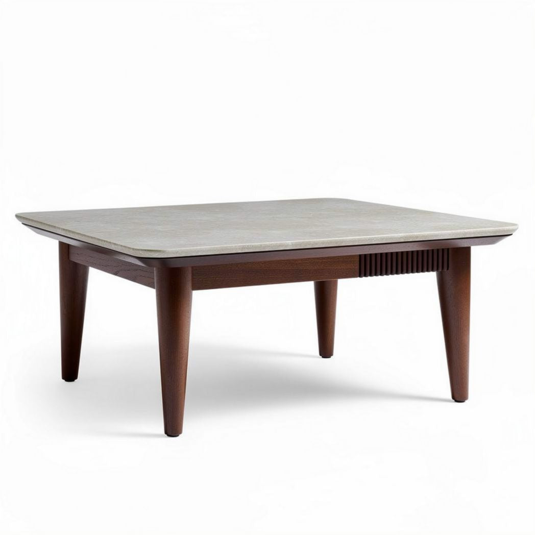 Table basse carrée en bois avec plateau en marbre gris 100 x 100 x 40cm