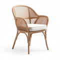 Chaise en rotin tressé avec coussin blanc pour salon intérieur ou extérieur 75 x 65 x 85cm