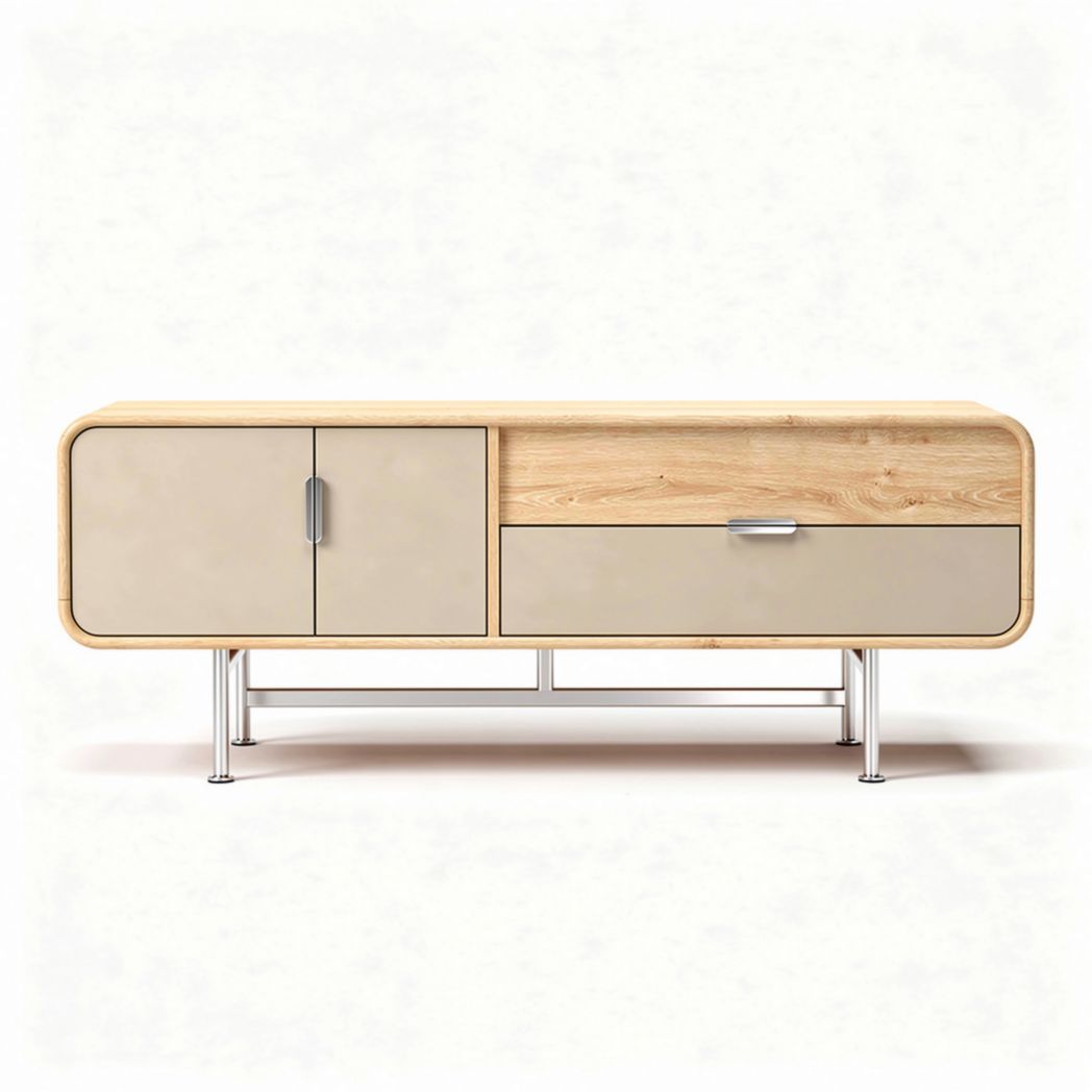 Meuble TV contemporain en bois et métal couleur naturelle 150 x 40 x 50cm