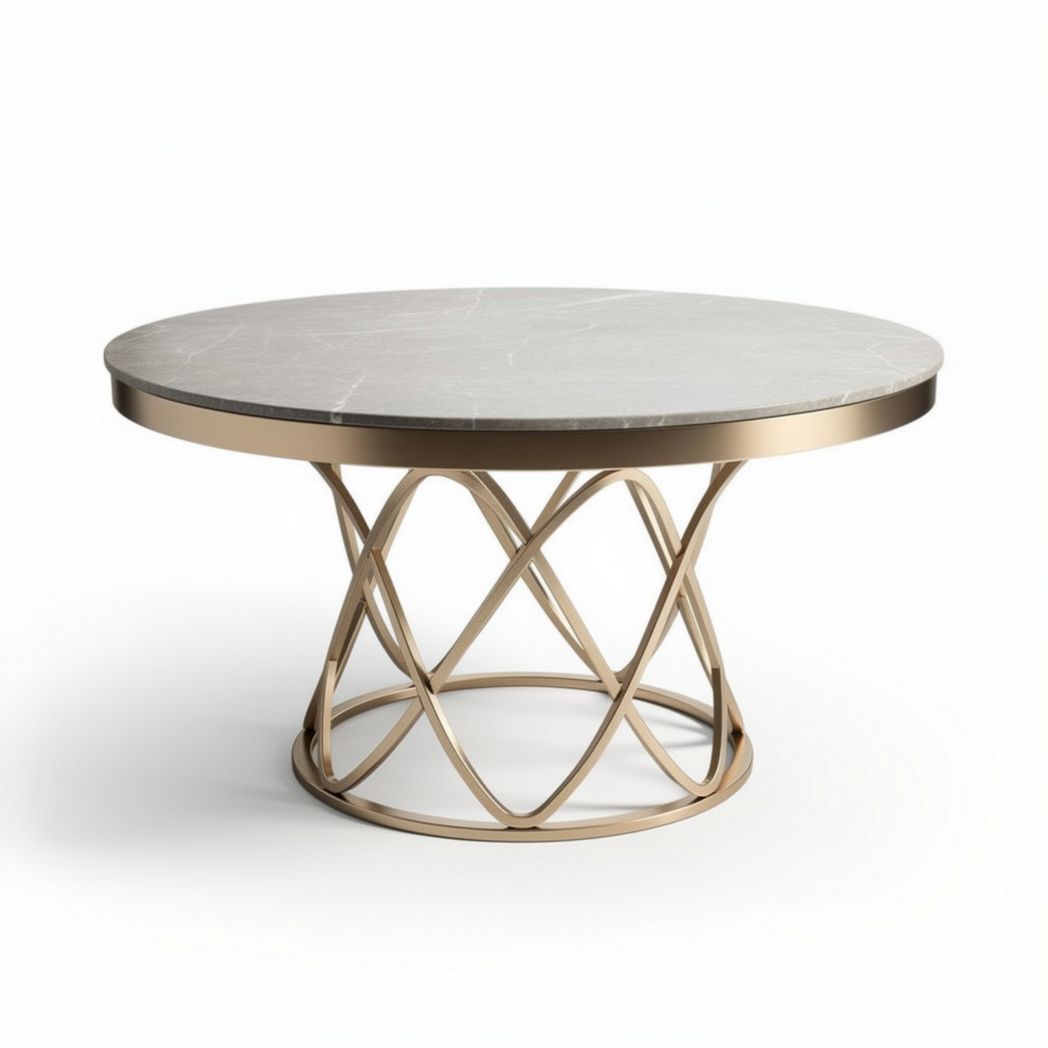 Table ronde en marbre gris avec base en métal doré 75 x 75 x 45cm