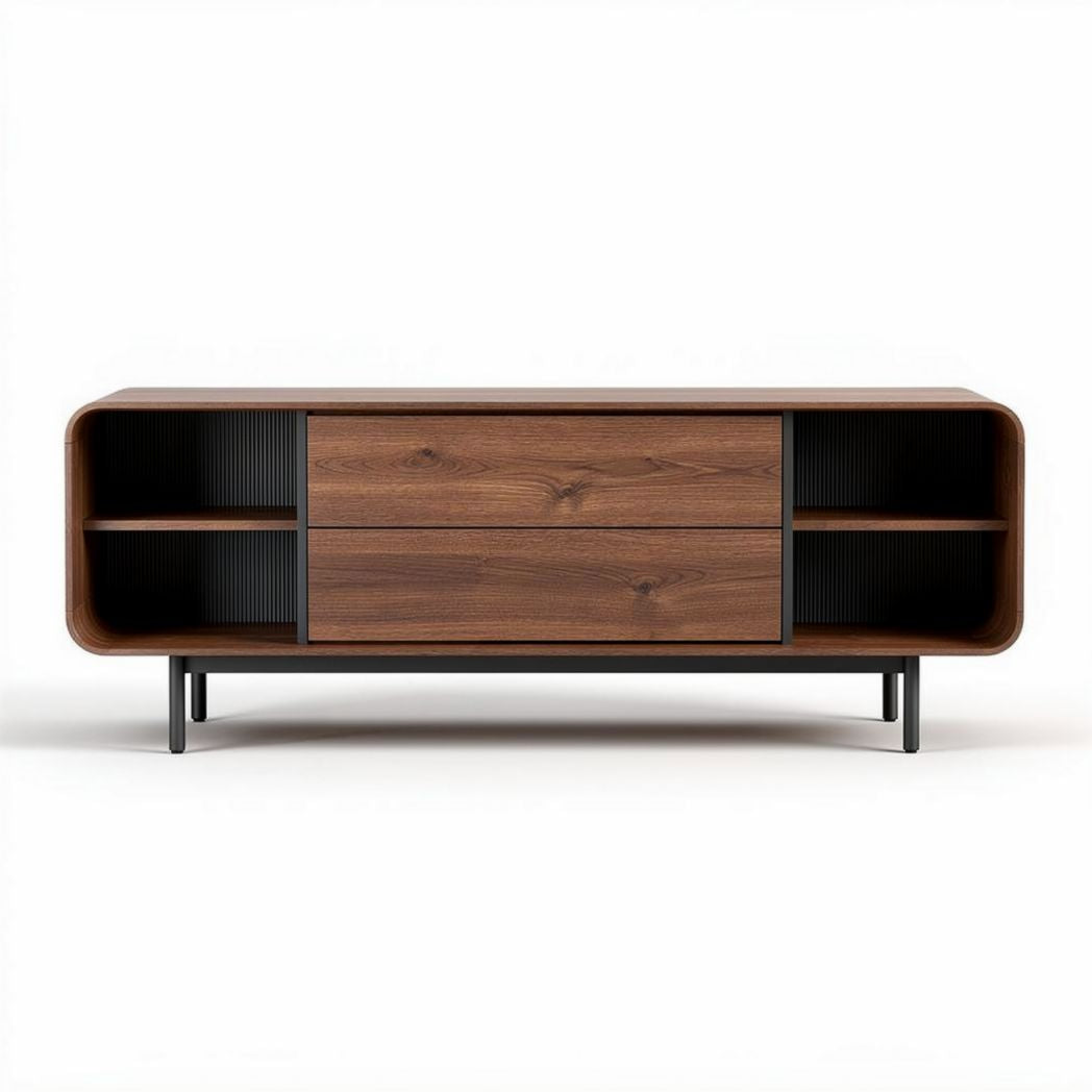 Meuble de télévision en bois de noyer avec rangements 150 x 40 x 50cm