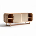 Meuble de rangement en bois clair avec portes coulissantes beige 160 x 40 x 50cm