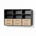 Meuble de rangement mural en bois et métal 120 x 40 x 60cm couleur noir et chêne