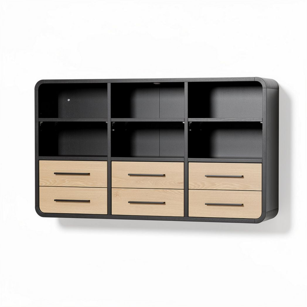 Meuble de rangement mural en bois et métal 120 x 40 x 60cm couleur noir et chêne