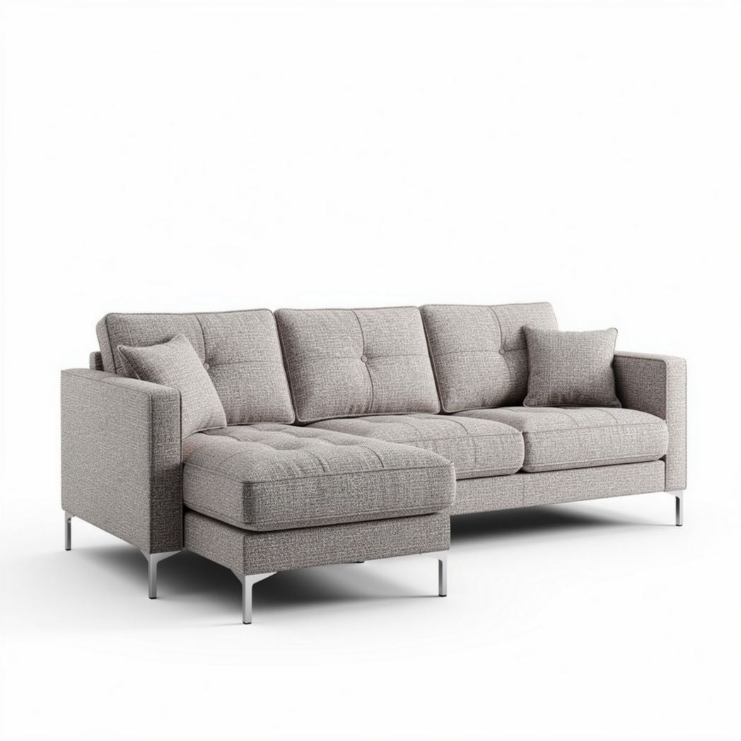 Canapé d'angle en tissu beige avec coussins amovibles 200 x 100 x 90cm