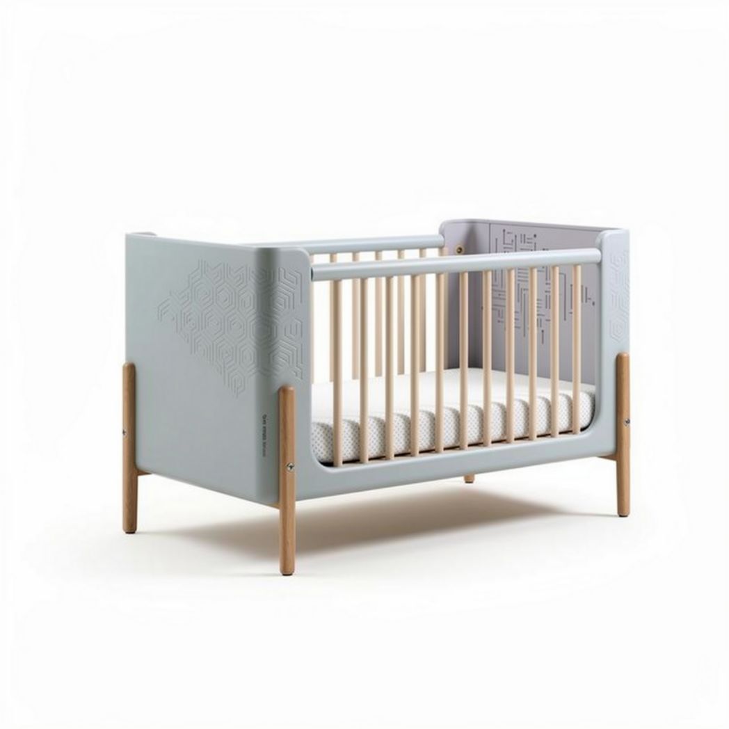 Lit pour bébé en bois et plastique avec matelas 120 x 60 x 90 cm gris et beige